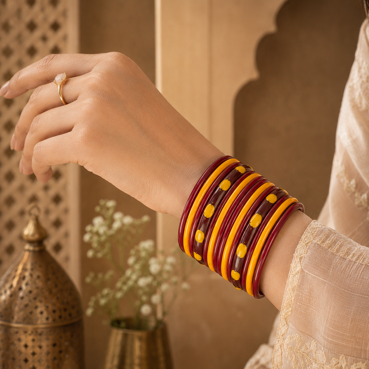 Rangrez Polka Lac Bangle Stack (Set of 14)