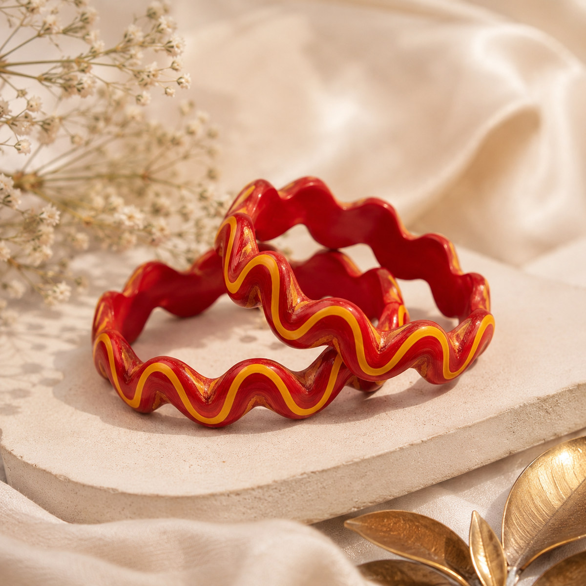Sindoor Wave Statement Lac Bangles (Pair)