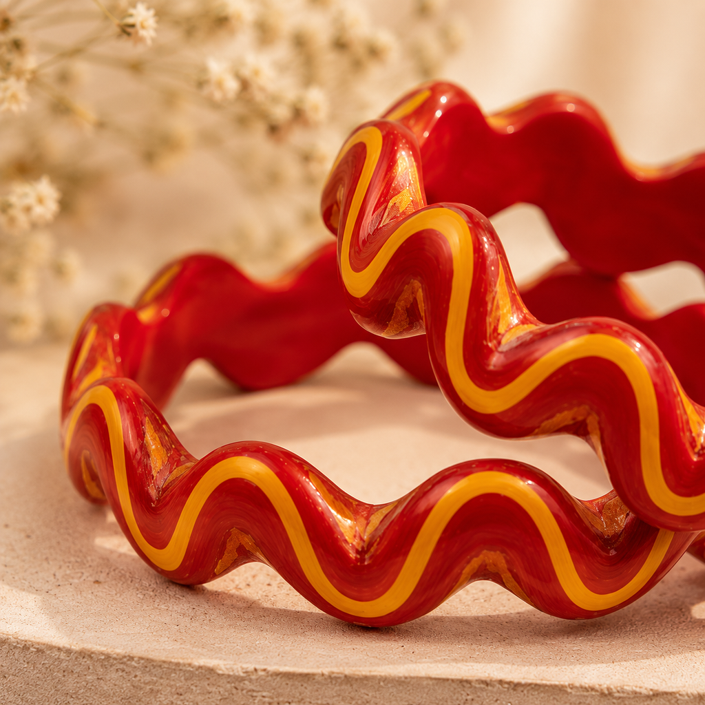 Sindoor Wave Statement Lac Bangles (Pair)