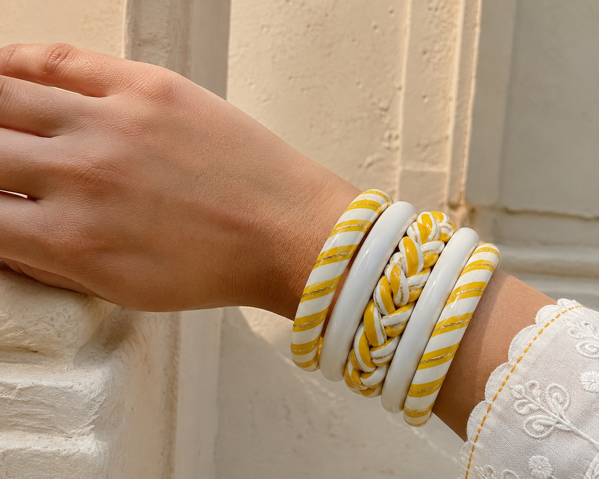 Sunlit Braid Statement Lac Bangle Stack (Set of 5)