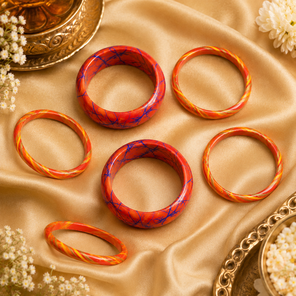 Sunset Scribble Lac Bangle Stack (Set of 6)