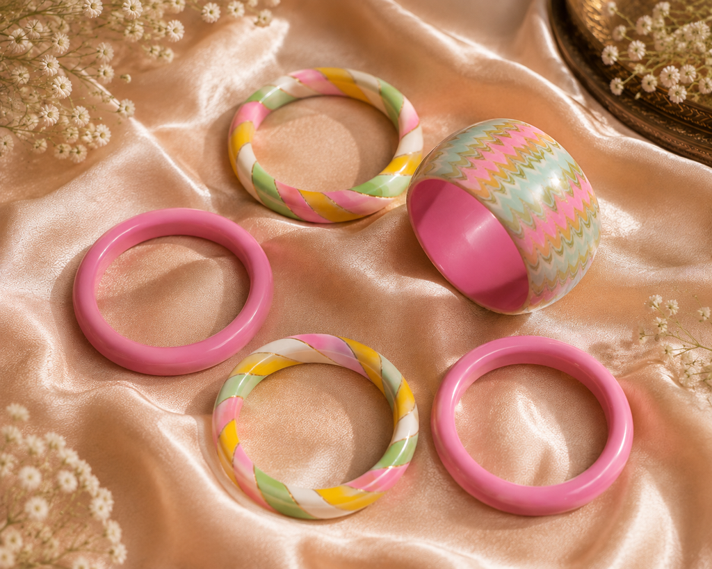 Candy Bloom Statement Lac Bangle Stack (Set of 5)