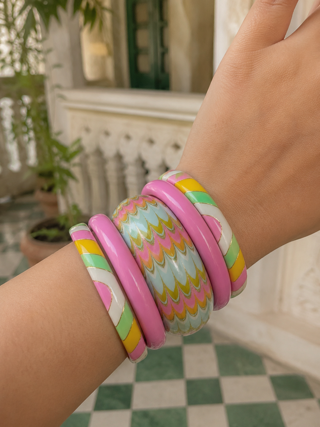 Candy Bloom Statement Lac Bangle Stack (Set of 5)