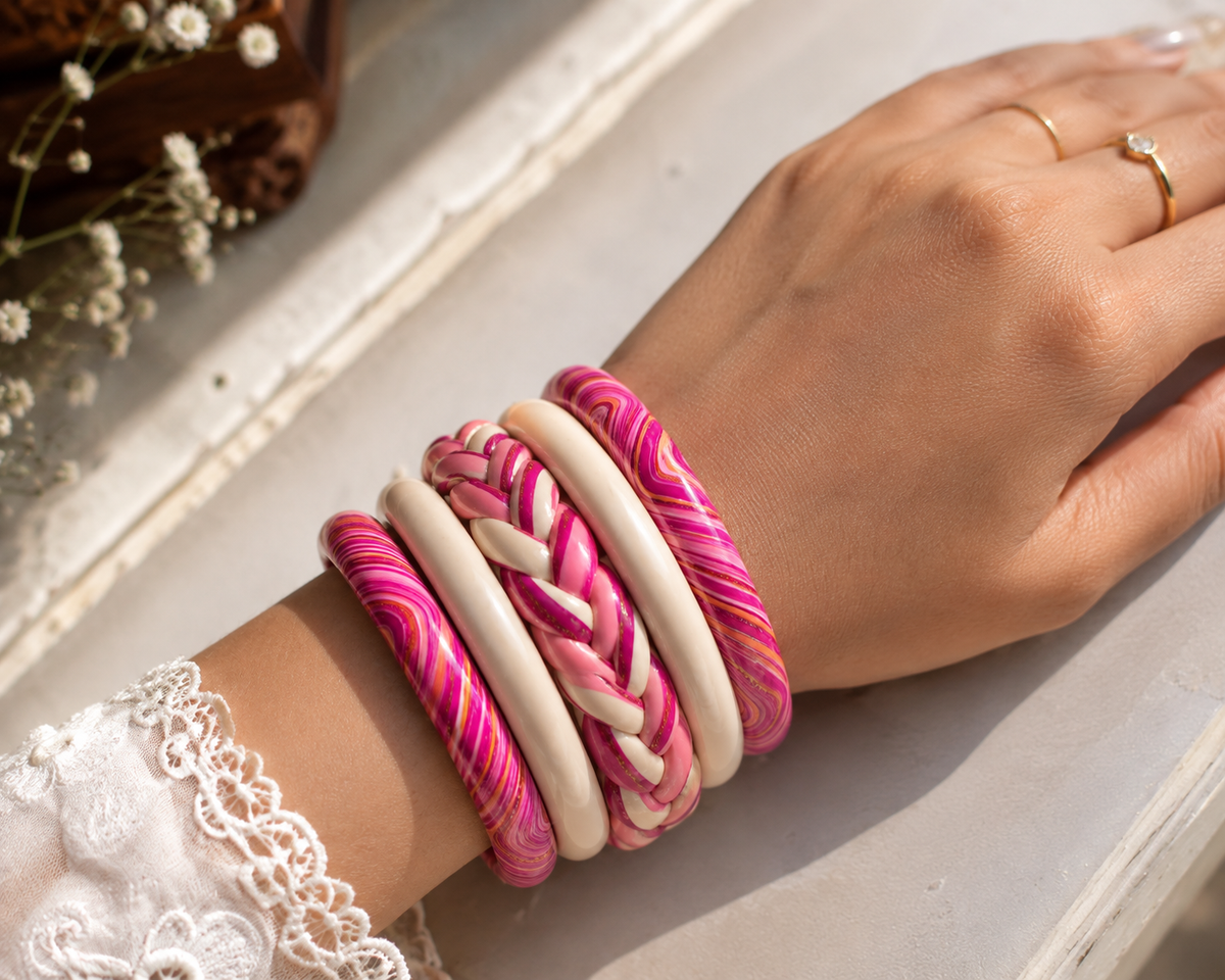 Blush Braid Statement Lac Bangle Stack (Set of 5)