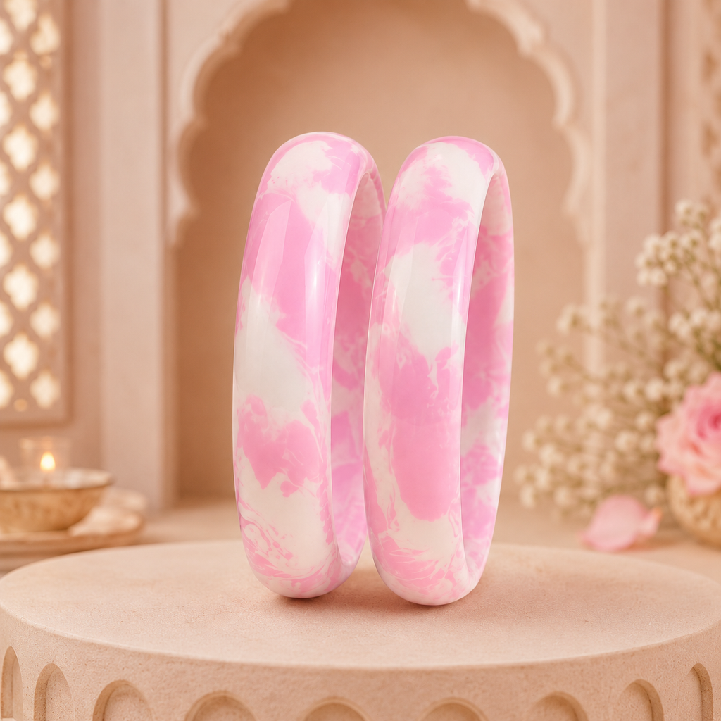 Rose Quartz Marbled Lac Bangles (Pair)
