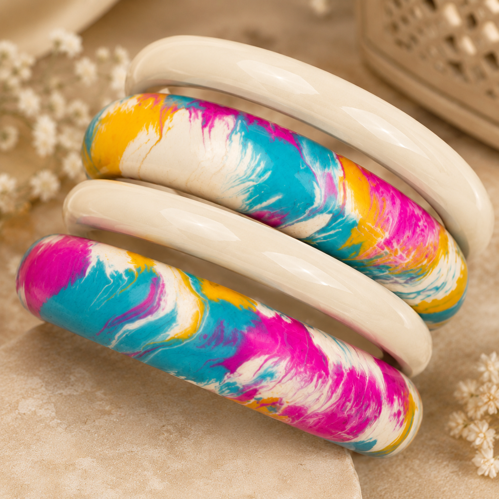 Colour Splash Statement Lac Bangles (Set of 4)