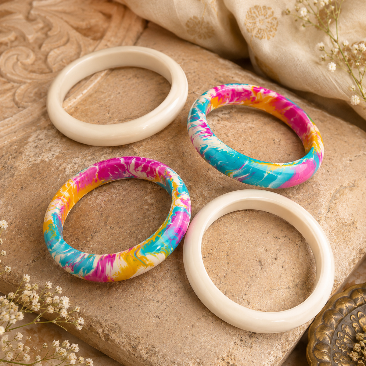 Colour Splash Statement Lac Bangles (Set of 4)