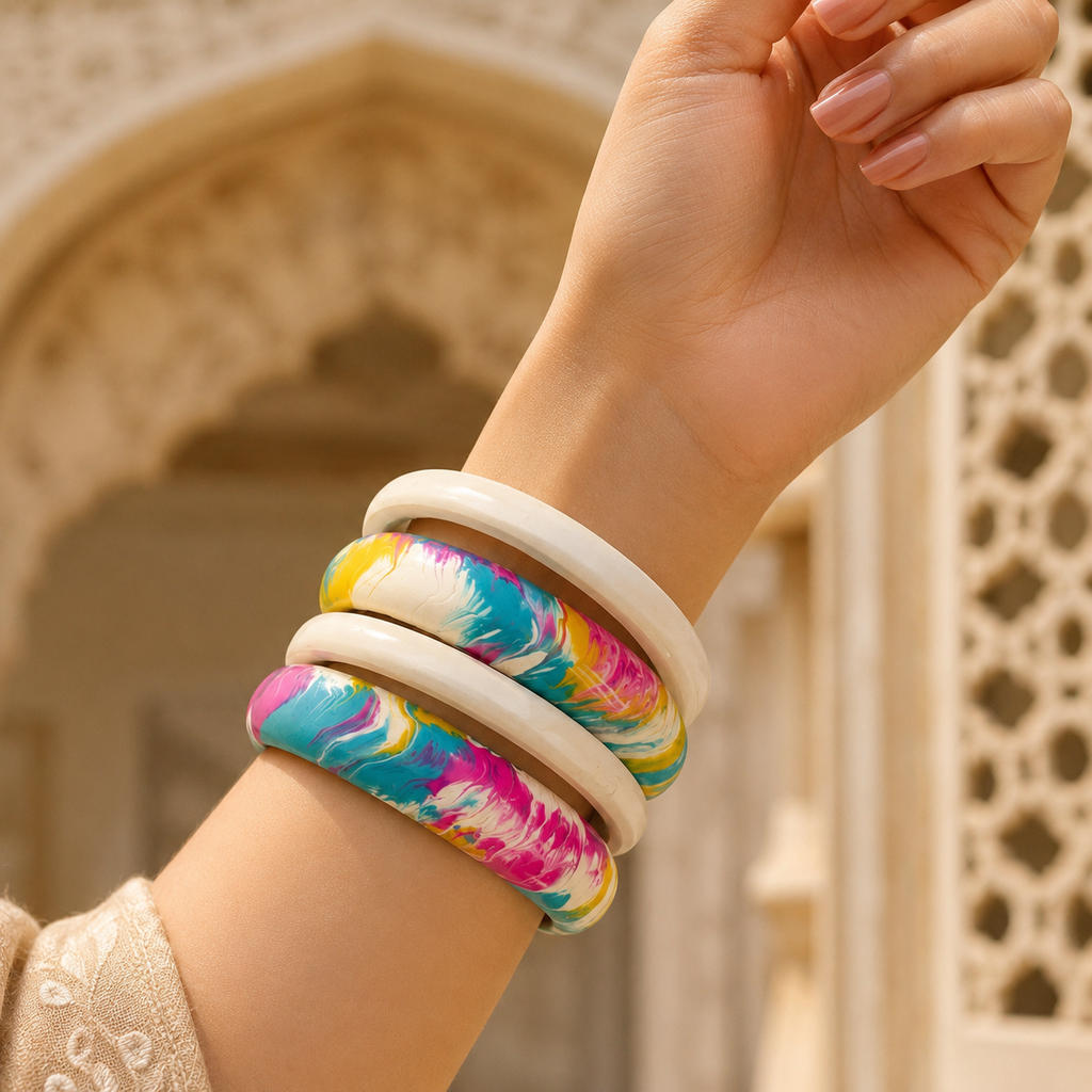 Colour Splash Statement Lac Bangles (Set of 4)
