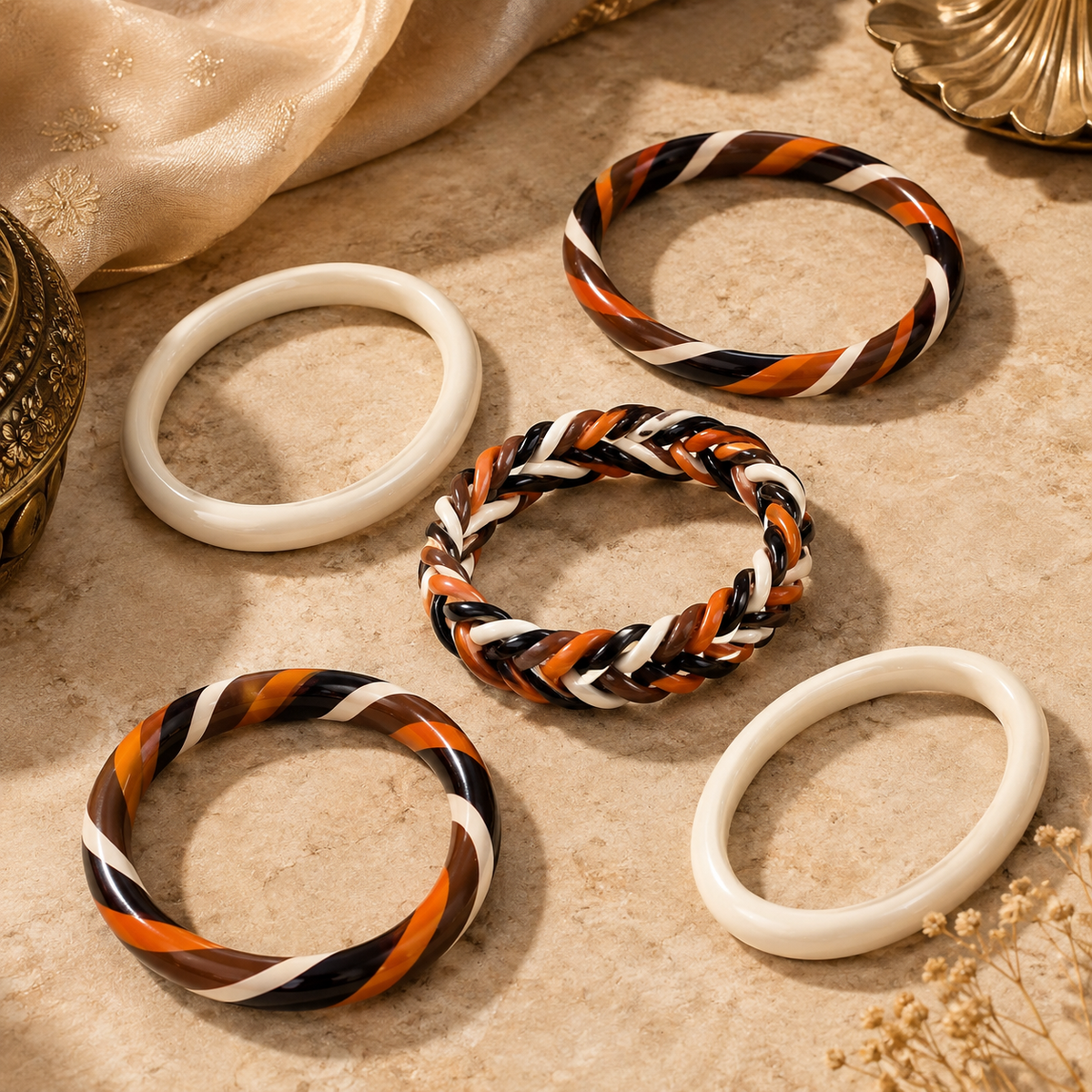 Mocha Twist Statement Lac Bangle Stack (Set of 5)