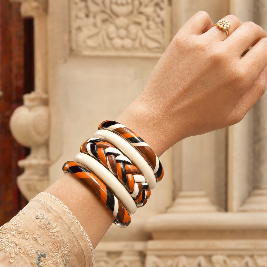 Mocha Twist Statement Lac Bangle Stack (Set of 5)