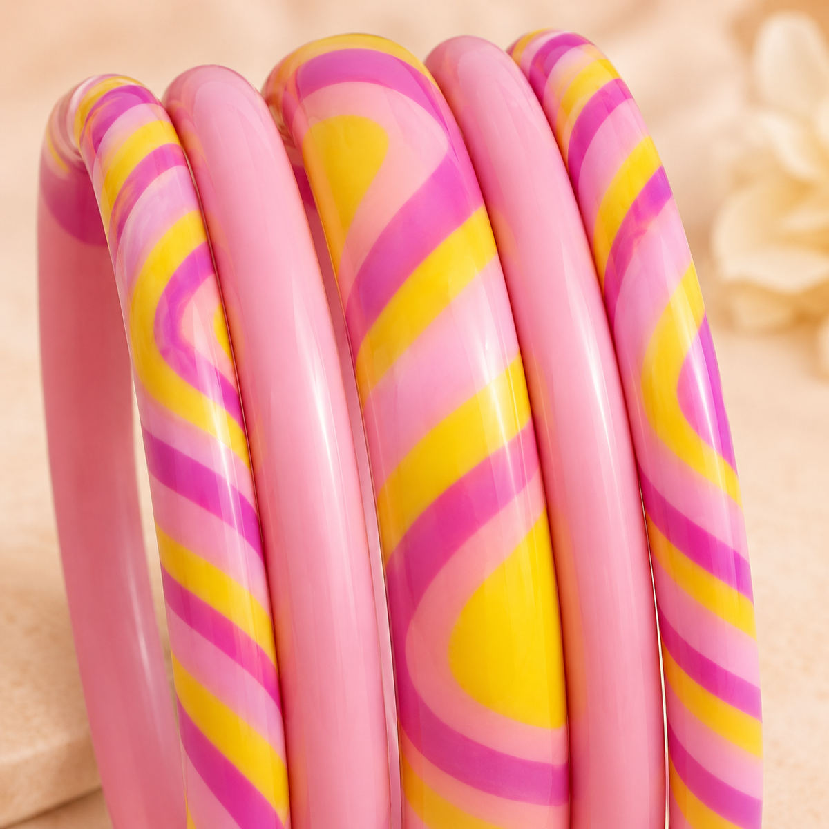 Pink Lemonade Statement Lac Bangle Stack (Set of 5)