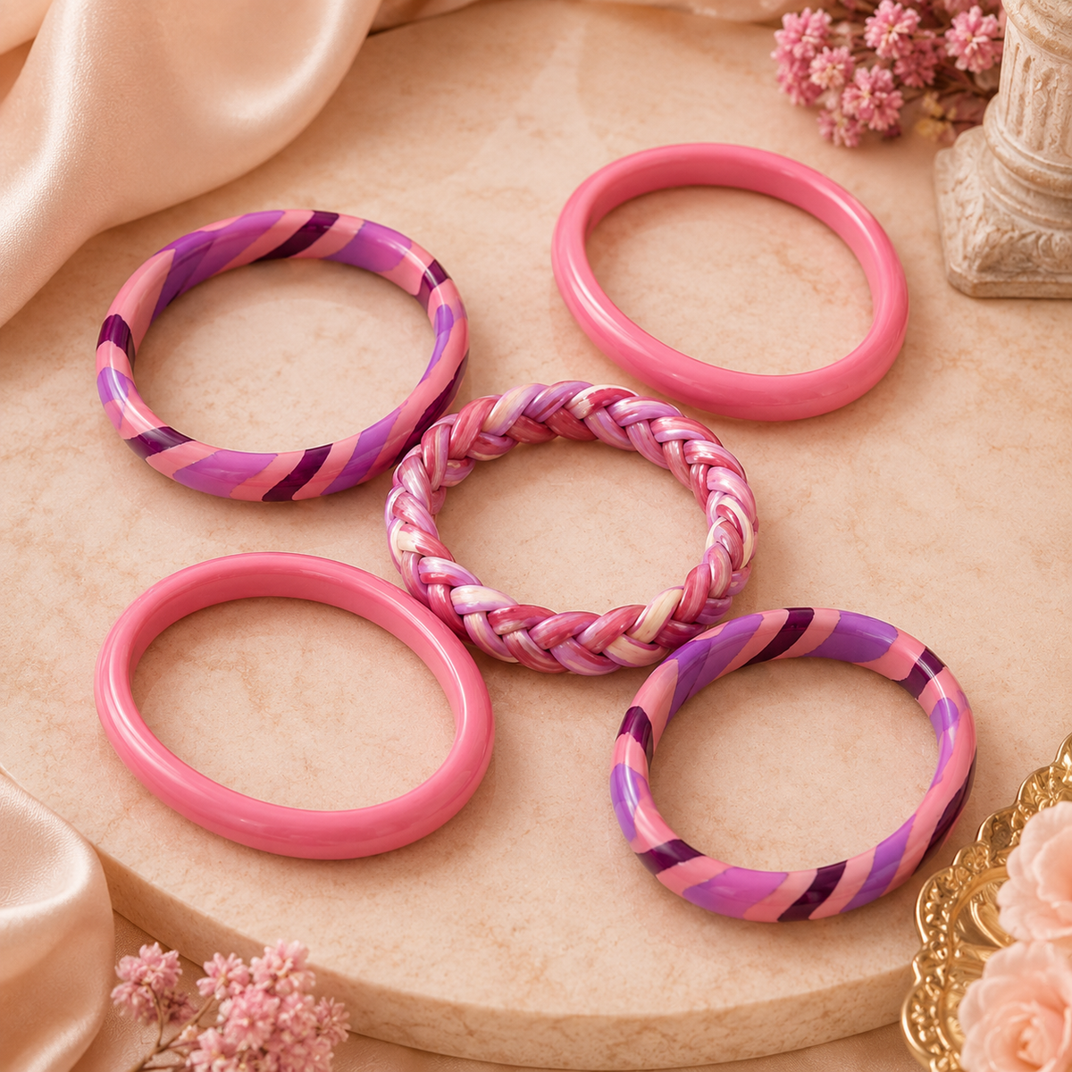 Gulabi Leher Statement Lac Bangle Stack
