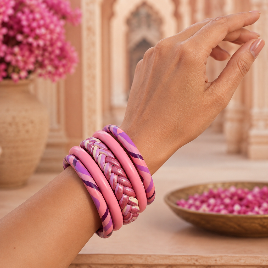 Gulabi Leher Statement Lac Bangle Stack