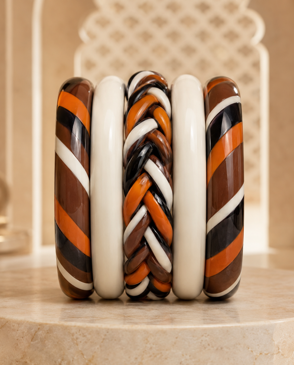 Mocha Twist Statement Lac Bangle Stack (Set of 5)