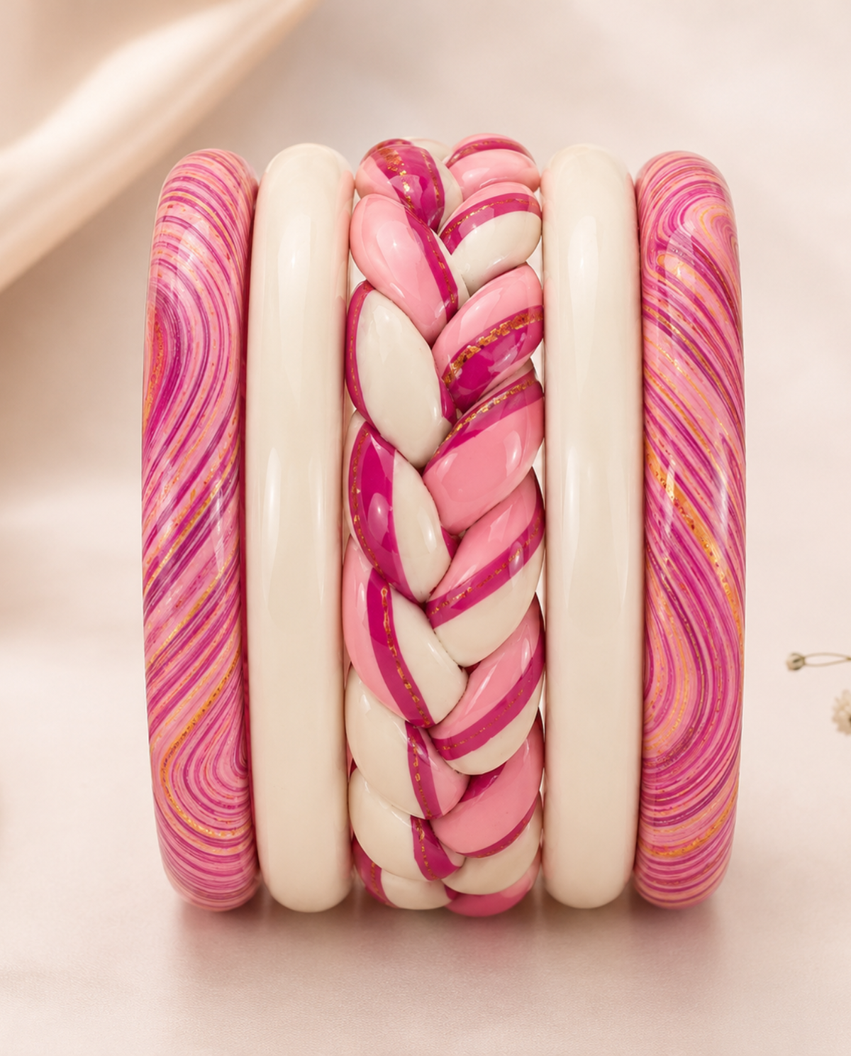 Blush Braid Statement Lac Bangle Stack (Set of 5)
