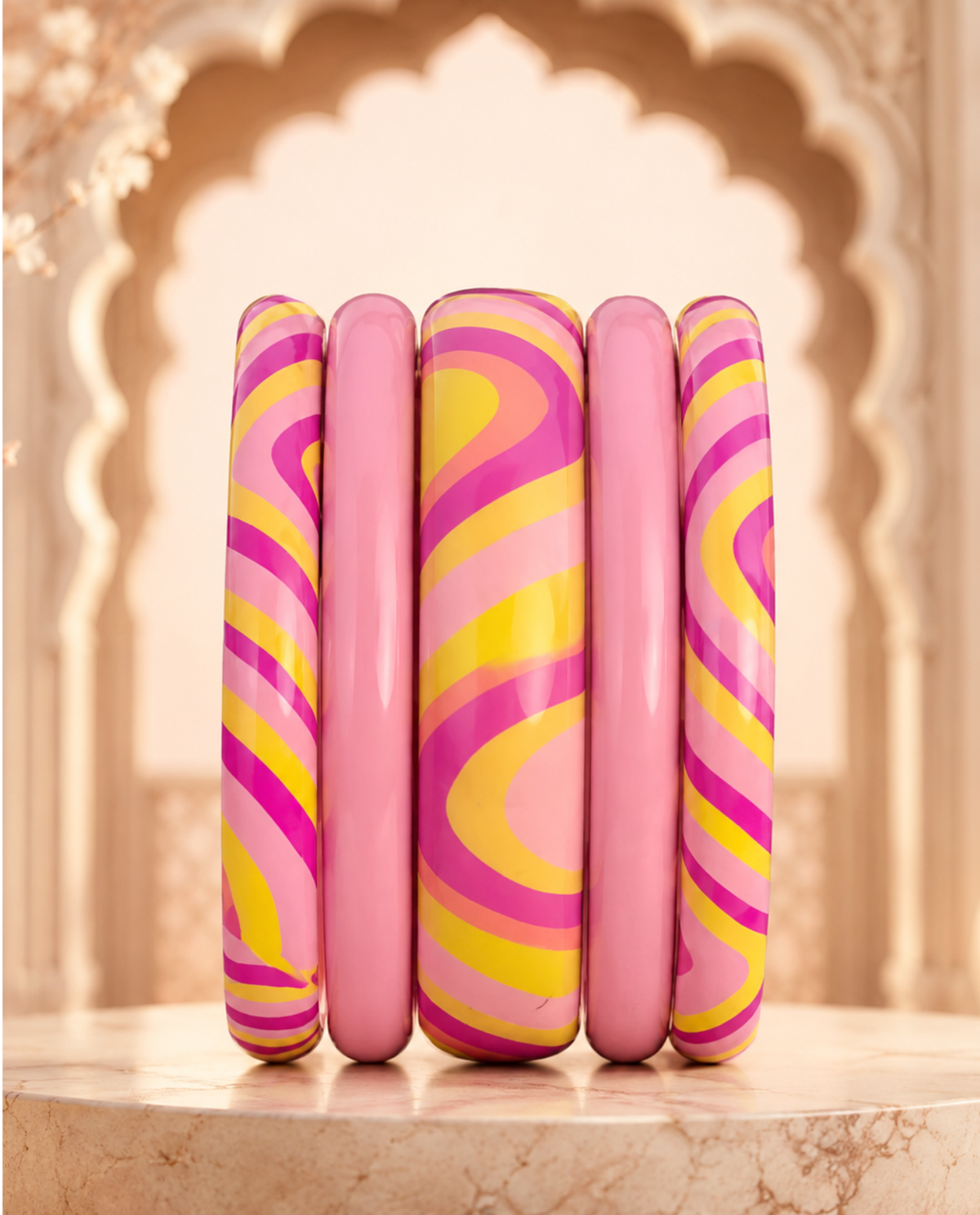 Pink Lemonade Statement Lac Bangle Stack (Set of 5)