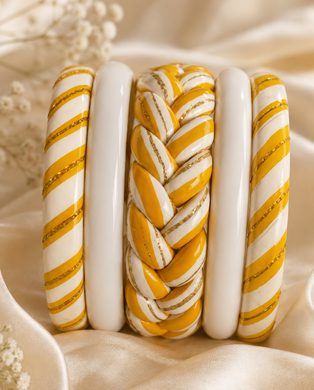 Sunlit Braid Statement Lac Bangle Stack (Set of 5)