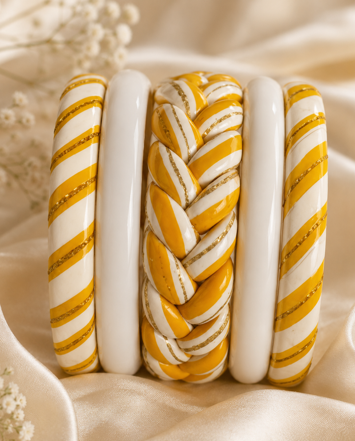 Sunlit Braid Statement Lac Bangle Stack (Set of 5)
