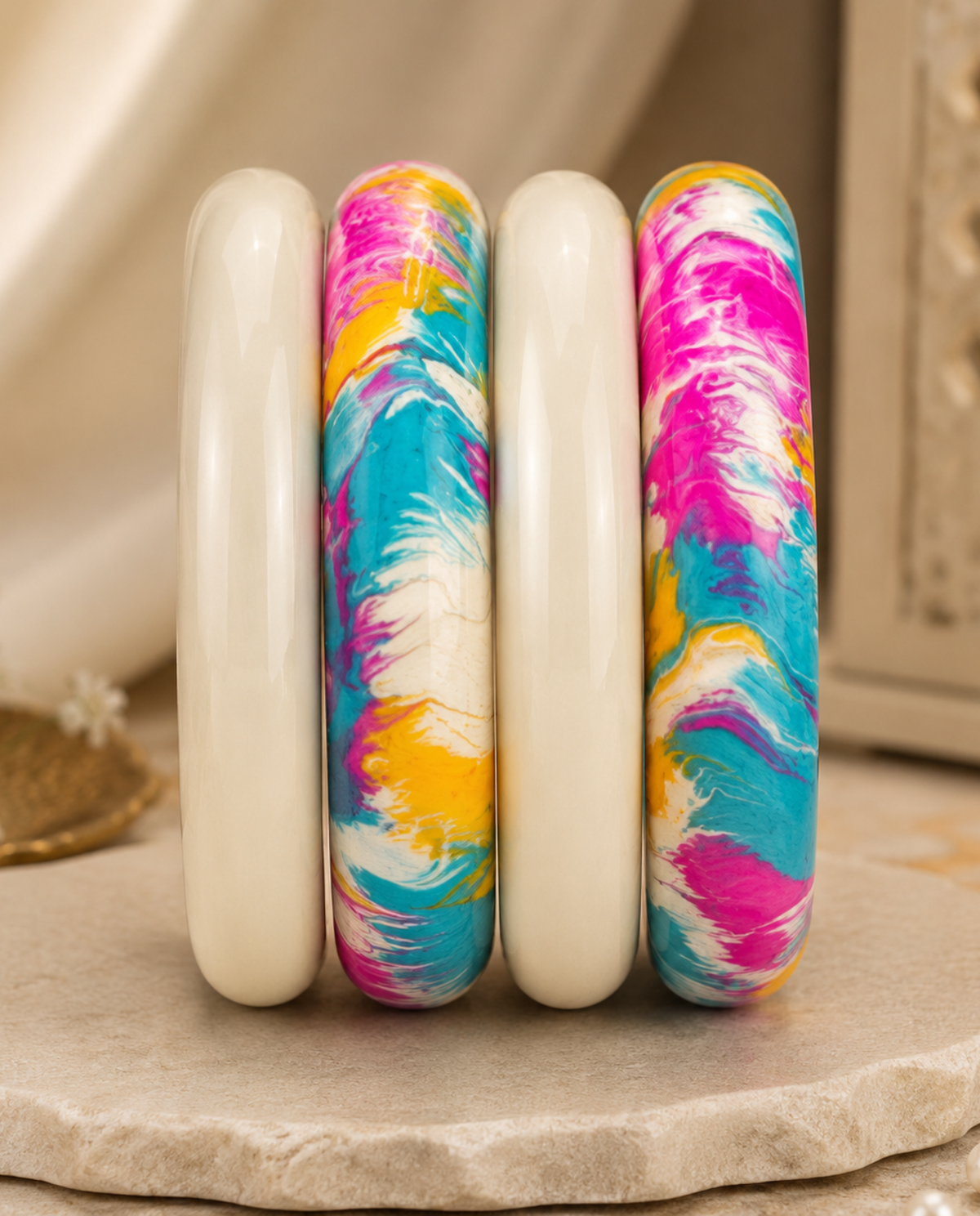 Colour Splash Statement Lac Bangles (Set of 4)