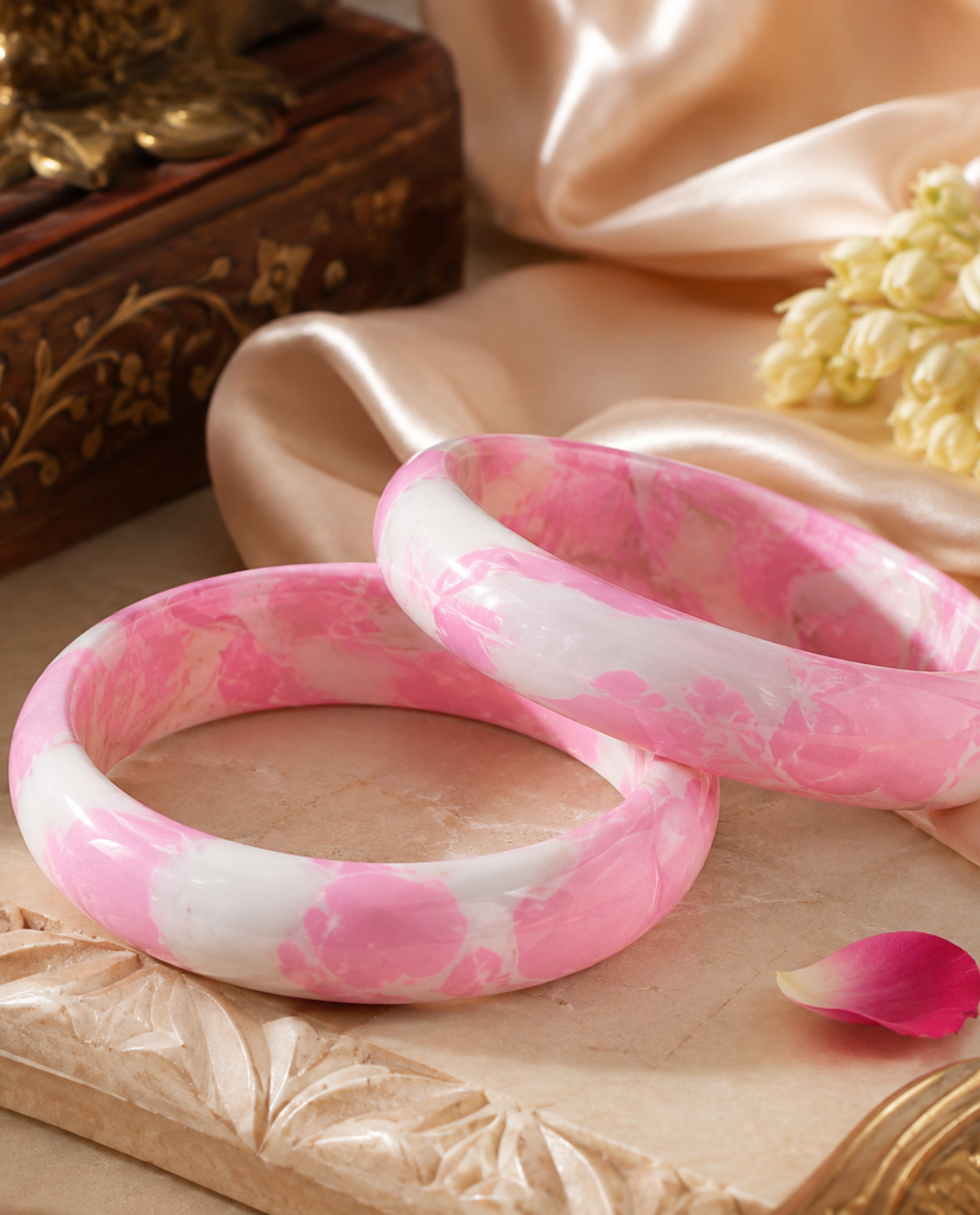 Rose Quartz Marbled Lac Bangles (Pair)