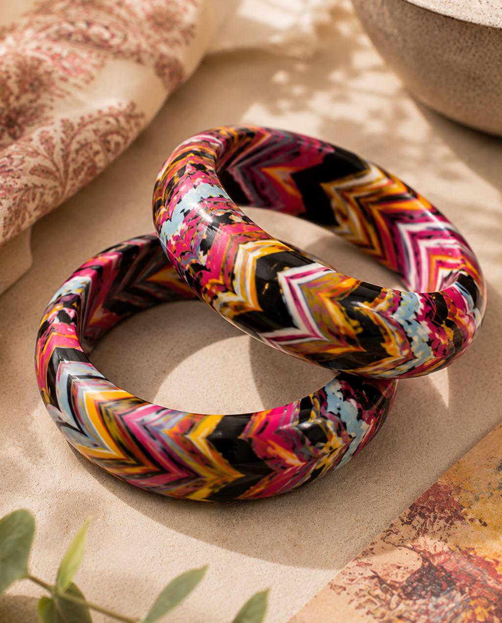Midnight Mosaic Statement Lac Bangles (Pair)