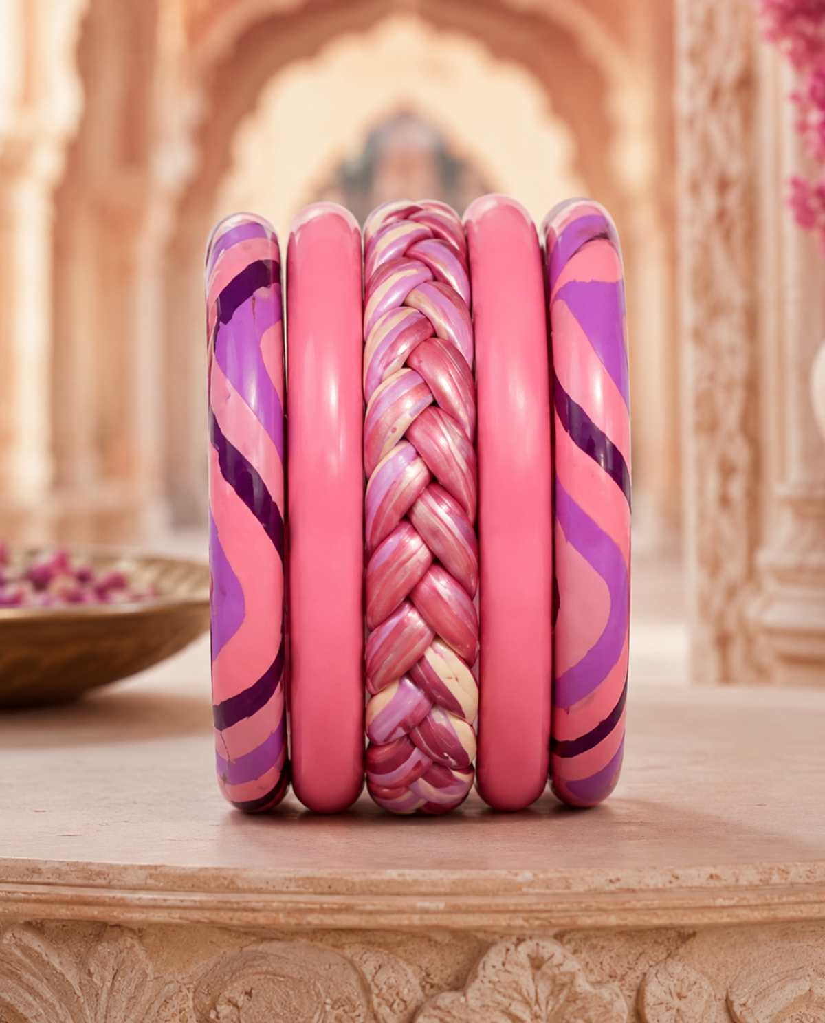 Gulabi Leher Statement Lac Bangle Stack