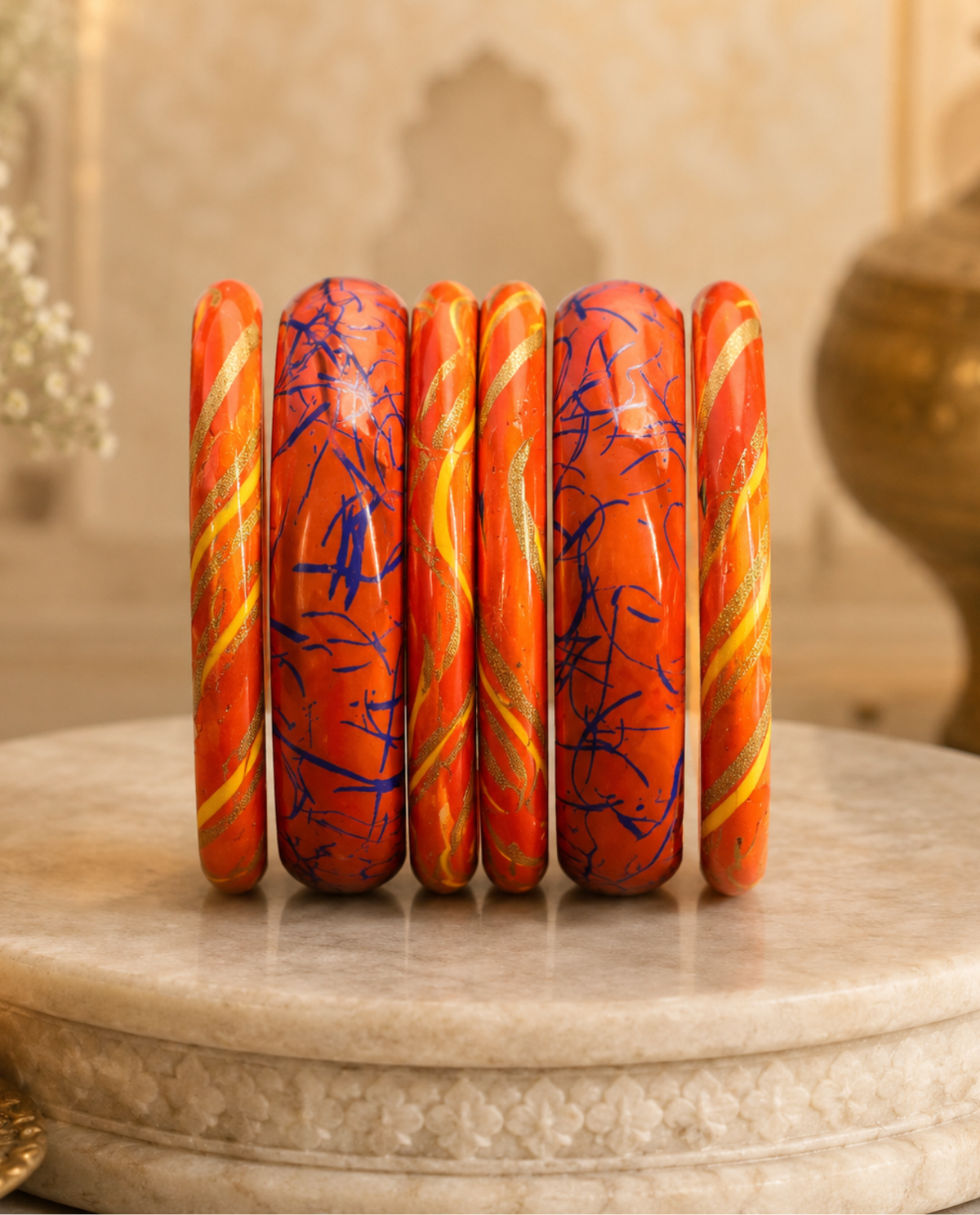 Sunset Scribble Lac Bangle Stack (Set of 6)