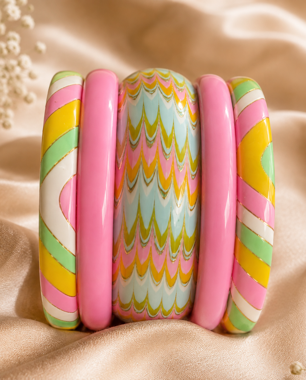 Candy Bloom Statement Lac Bangle Stack (Set of 5)