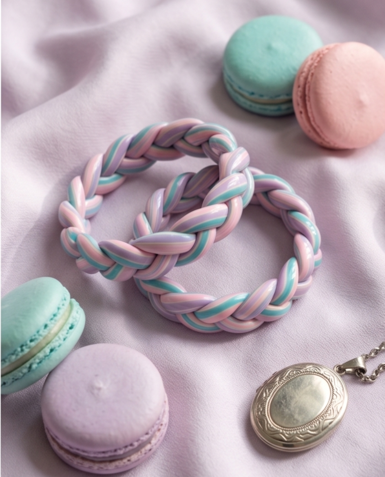 Cotton Candy Twist Braided Lac Bangles (Pair)