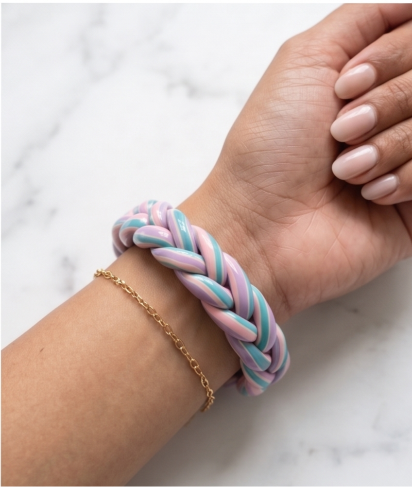 Cotton Candy Twist Braided Lac Bangles (Pair)
