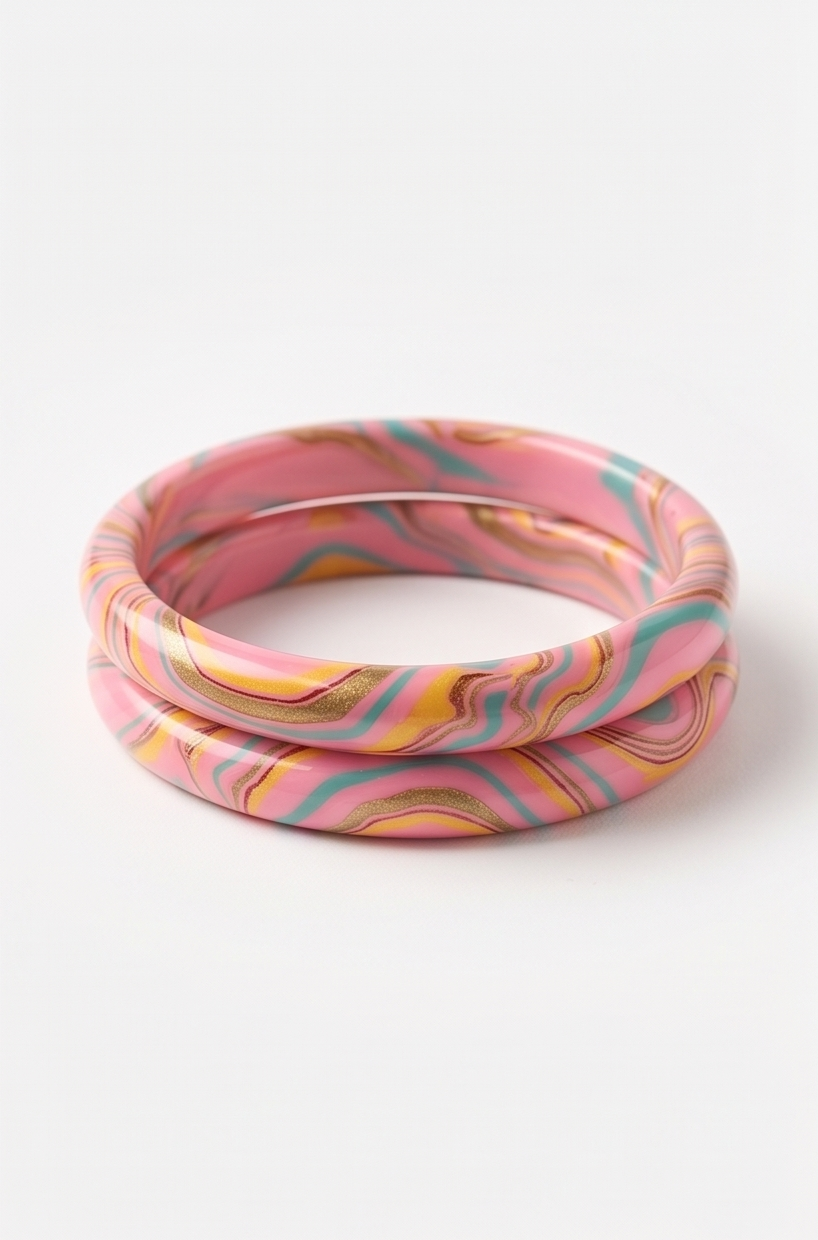 Blush Aurora Marbled Lac Bangles (Pair)