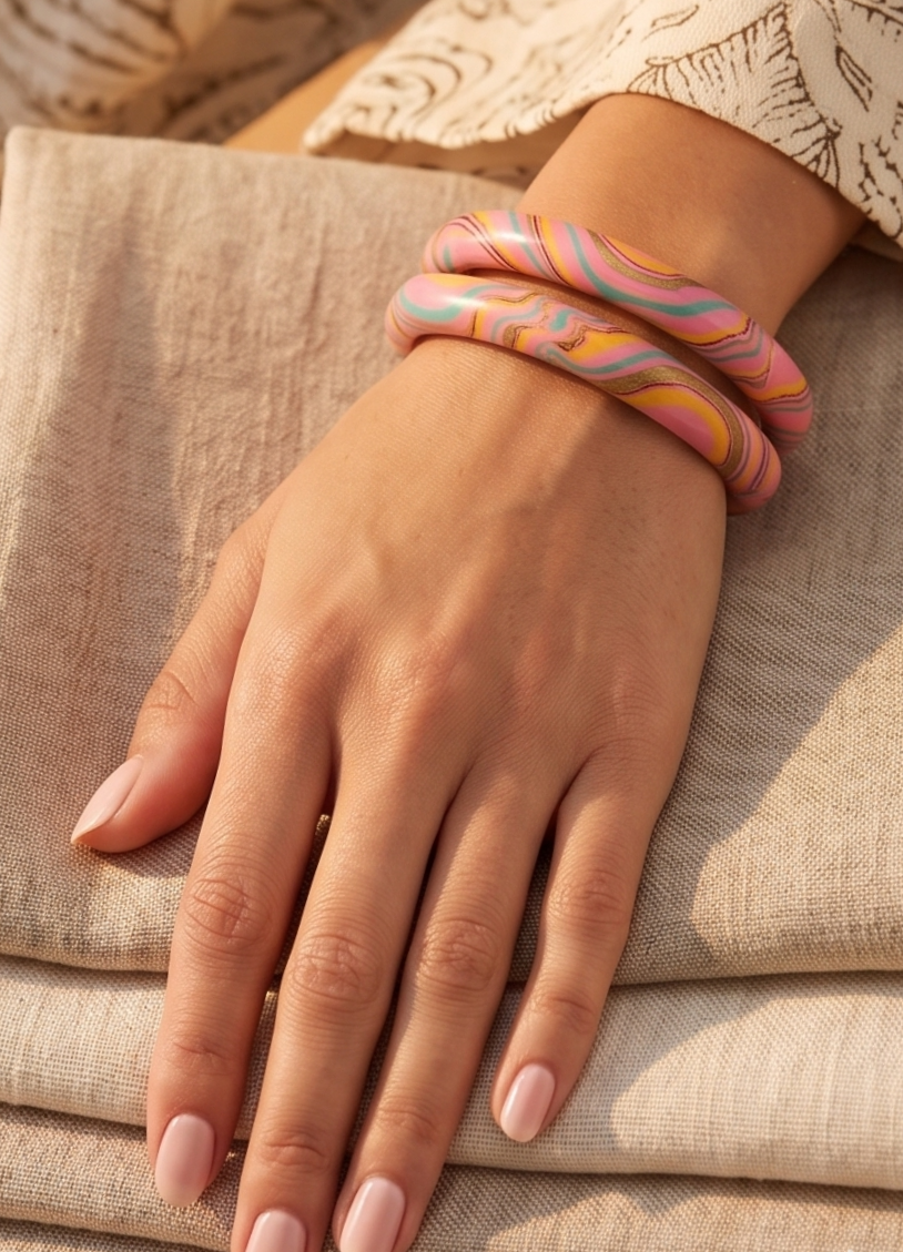 Blush Aurora Marbled Lac Bangles (Pair)