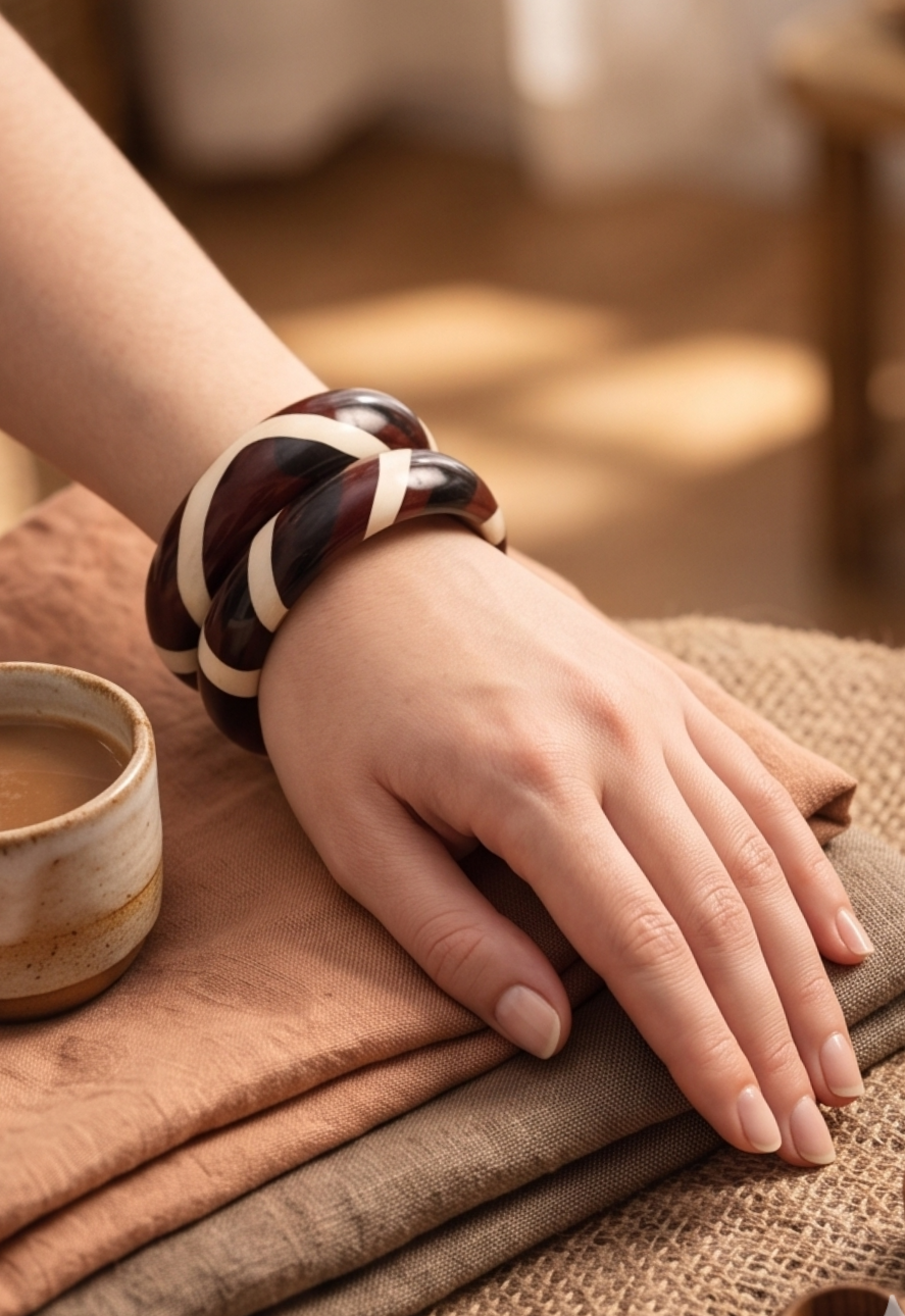 Cocoa Canvas Statement Lac Bangles (Pair)