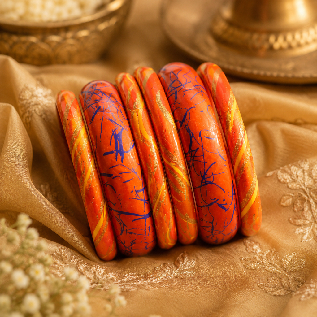 Sunset Scribble Lac Bangle Stack (Set of 6)