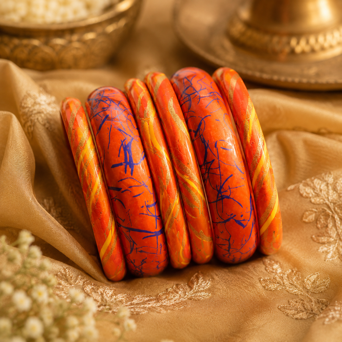 Sunset Scribble Lac Bangle Stack (Set of 6)